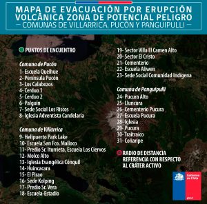 Sernageomin da a conocer mapa de evacuación ante una posible erupción del volcán Villarrica