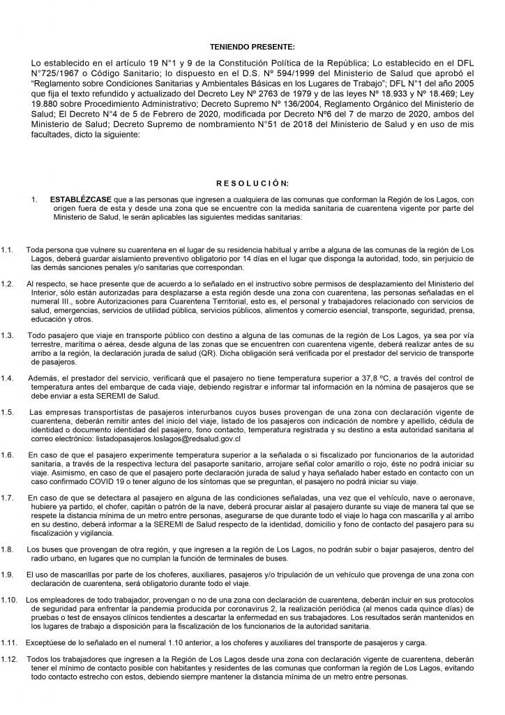 Seremi de Salud firma resolucion de aislamiento preventivo obligatorio para personas que lleguen a la región desde zonas con cuarentena