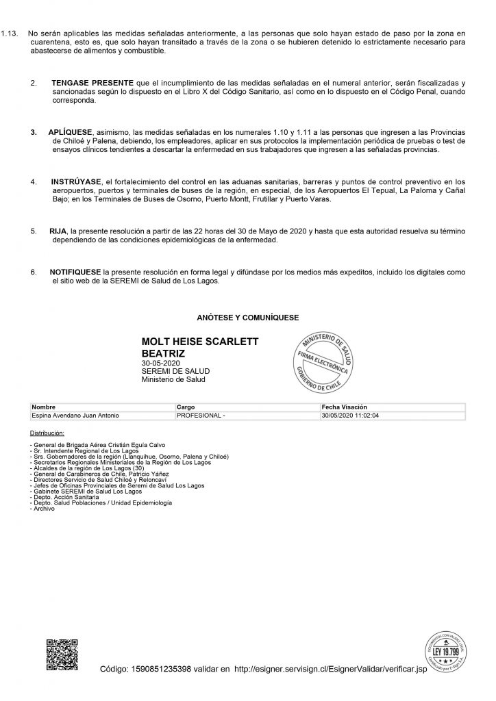 Seremi de Salud firma resolucion de aislamiento preventivo obligatorio para personas que lleguen a la región desde zonas con cuarentena