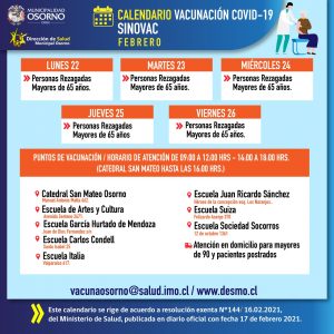 Más de 23 mil personas en Osorno han sido inmunizadas con vacuna Sinovac