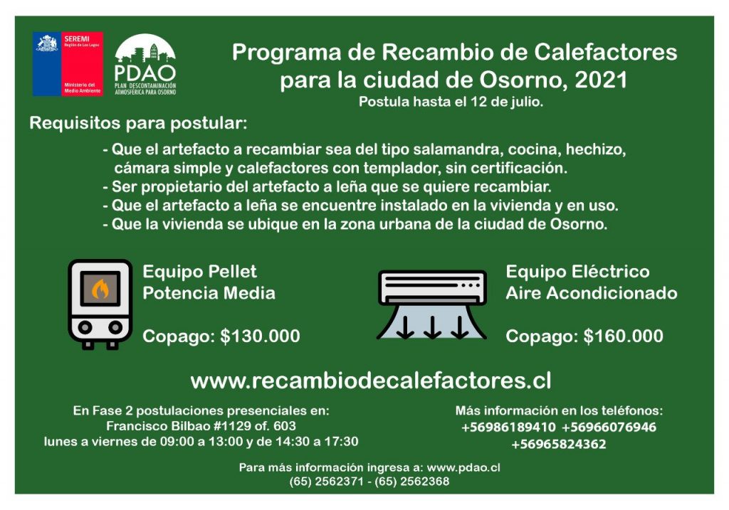Se extendió el plazo para postular al recambio de calefactores en Osorno