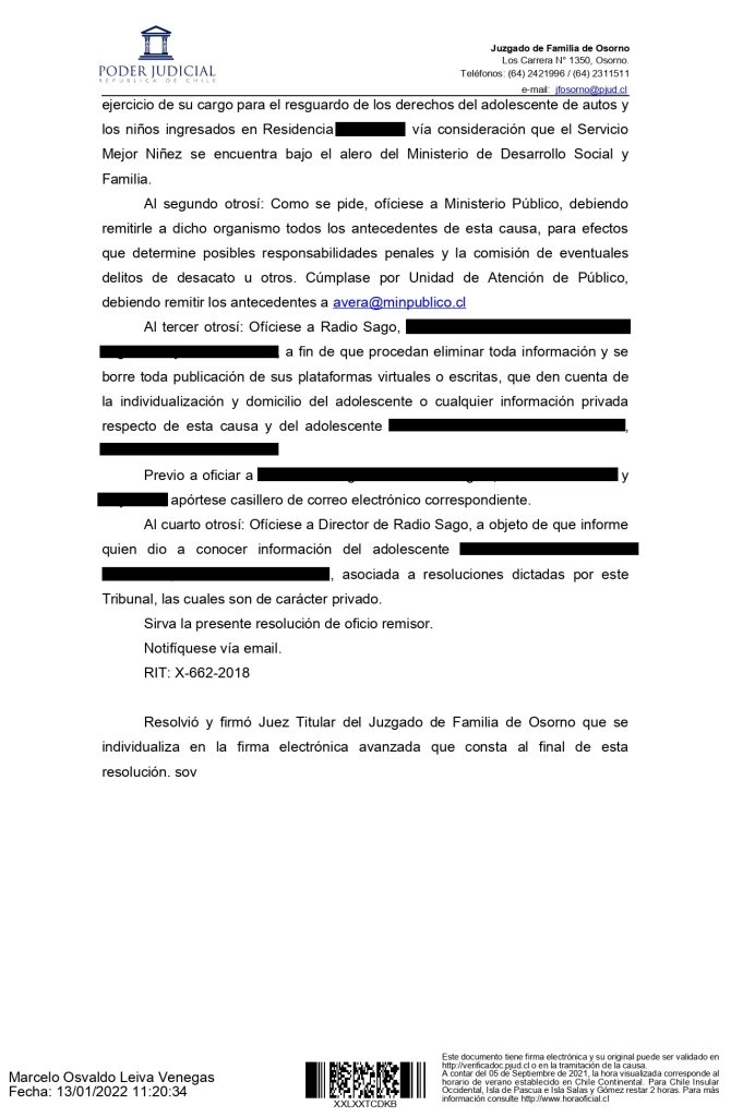 Resolución judicial obliga a Radio SAGO a modificar contenido periodístico