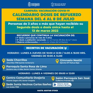 Habilitan todos los centros de vacunación en Osorno para la inoculación pediátrica contra el Covid-19