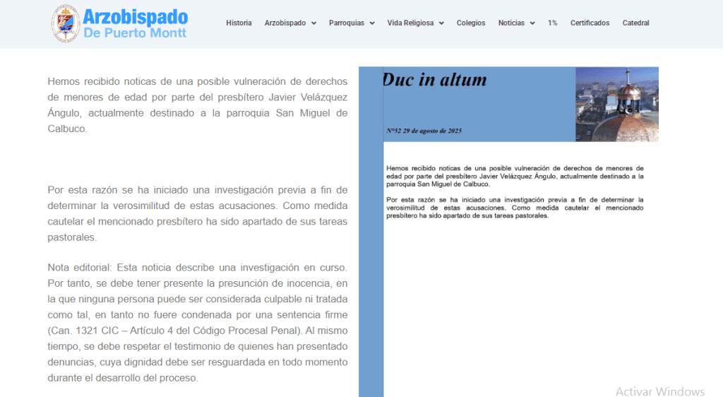 Fiscalía investiga a un presbítero de Calbuco tras denuncias de alumnas por posibles hechos sexuales