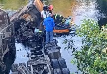 Rescatan a conductor de camión de carga que cayó desde un puente al río Calcurrupe en Lago Ranco