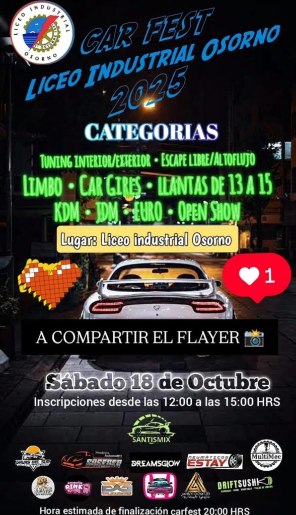 Liceo Industrial de Osorno realizará este sábado el Car Fest 2025 con más de 200 autos en exhibición