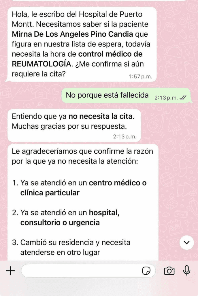 Denuncian que Hospital Regional se contactó con familiares de pacientes fallecidos para confirmar hora con especialista