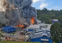 Gran incendio consumió planta salmonera y movilizó a compañías de Puerto Montt y Calbuco